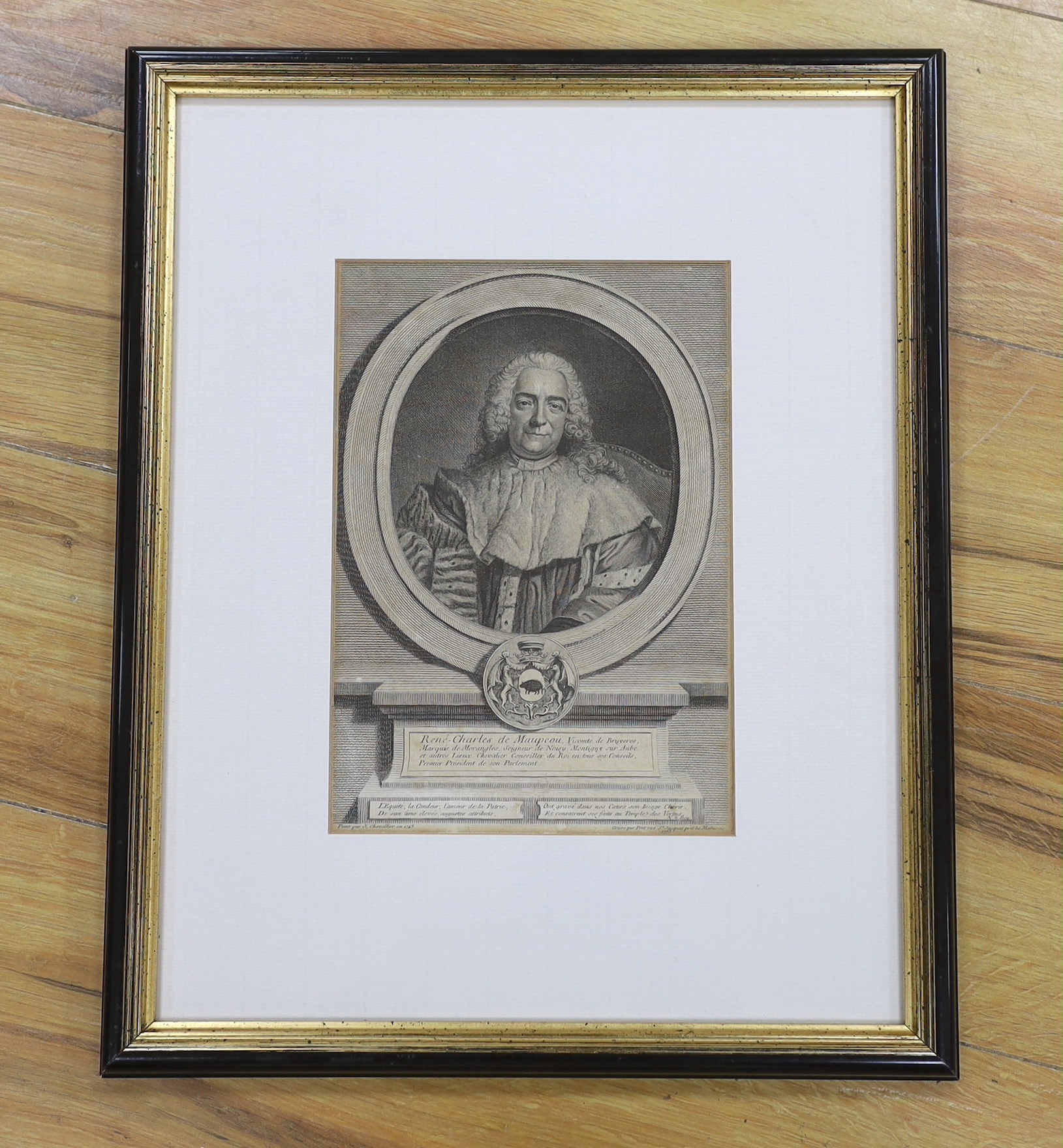 After Jean Chevalier (French, fl.1745-1790), engraving, Portrait of Rene Charles Maupeou, 1745, 26 x 18cm